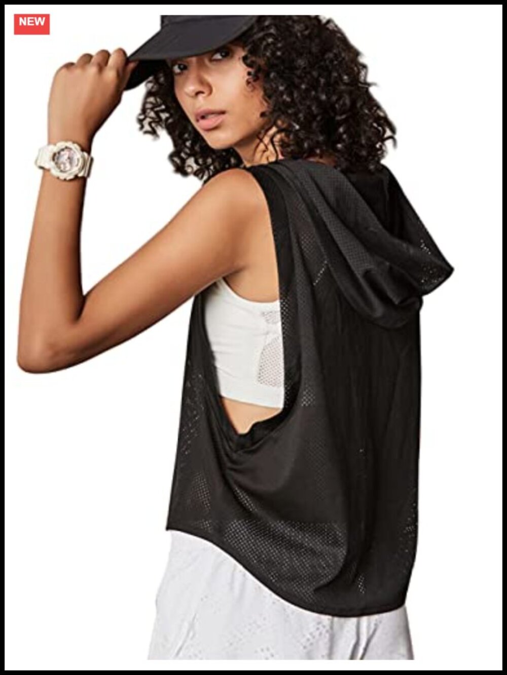 Women's Sleeveless Mesh Hoodie Crop Top Workout Gym Yoga Running